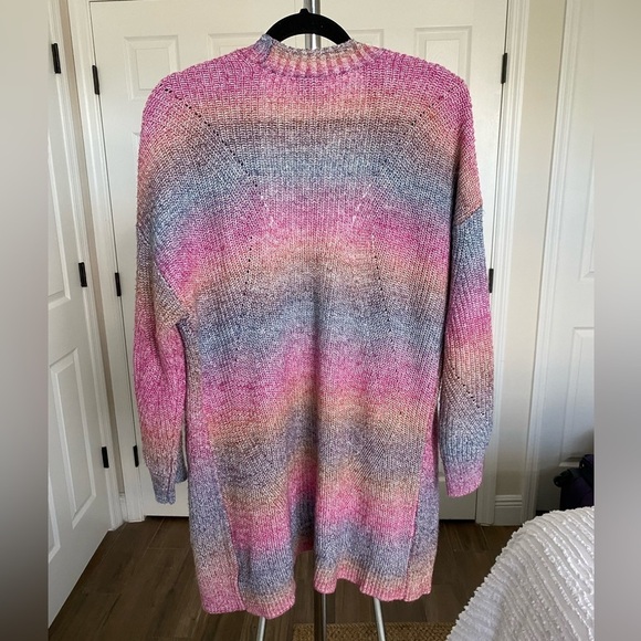 Torrid Pink Mulitcolor Ombre Rainbow Cardigan Chunky Open Sweater 0 Large 12 - Picture 3 of 9